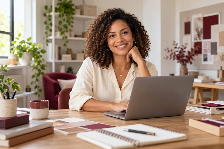 Empreendedora sorrindo em seu escritório (imagem ilustrativa)